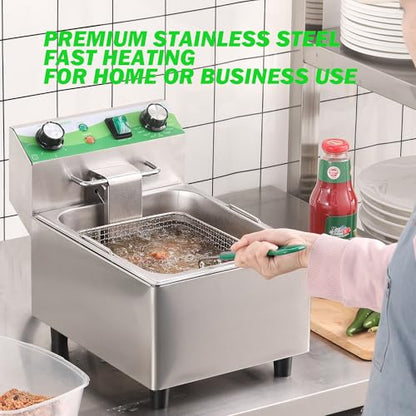 NUPANT Electric Deep Fryer with Timer 10L/10.6QT Commercial Deep Fryer with Basket and Lid, Temp Control, 1700W/110V Stainless Steel Single Oil Fryer Countertop Fryer for Home and Restaurant Use - size: 10L