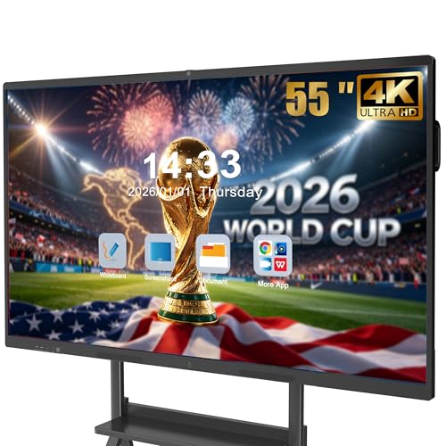 55'' Smart Board, 4K UHD Interactive Touchscreen Whiteboard, Android 14 8+128GB Wireless Smartboard for Classroom Home Office Studio - size: 55"