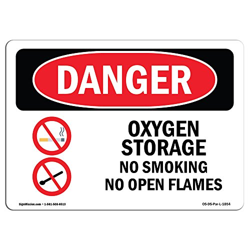 OSHA Danger Sign - Oxygen Storage No Smoking No Open Flames | Decal | Protect Your Business, Construction Site, Shop Area | Made in The USA - size: 7" X 5" Decal