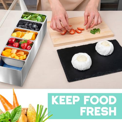 Boao 6 Slot Ice Chilled Stainless Steel Condiment Caddy with 4 Ice Packs