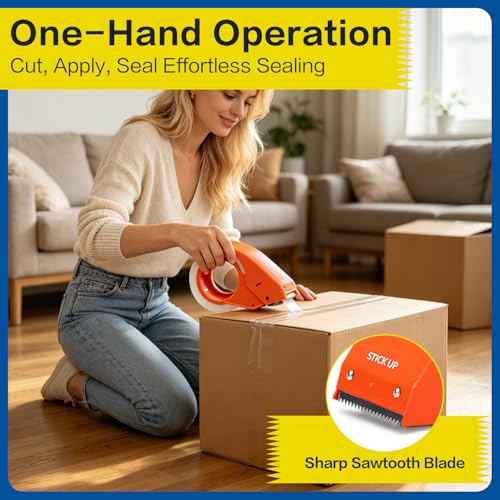STICK UP Heavy Duty Packing Tape with Dispenser, 1 Roll, 1.88" x 65 YDs, Clear Strong Adhesive Package Sealing Tape for Shipping Moving Boxes, Mailing Supplies and Storage