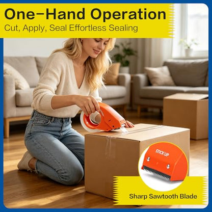 STICK UP Heavy Duty Packing Tape with Dispenser, 1 Roll, 1.88" x 65 YDs, Clear Strong Adhesive Package Sealing Tape for Shipping Moving Boxes, Mailing Supplies and Storage