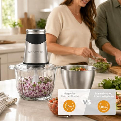 MEGAWISE 800W Electric Food Chopper, 2.2L Glass & 1.2L Stainless Bowls
