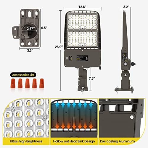 YARBO LED Parking Lot Light - 320W/300W/280W Switchable, 5000K 51200LM 160LM/W Shoebox Light, Dusk to Dawn Photocell, IP65 Waterproof ETL 100-277V for Warehouses & Stadiums, Arm Mount & Slip Fitter - size: 320W-300W-280W Switchable