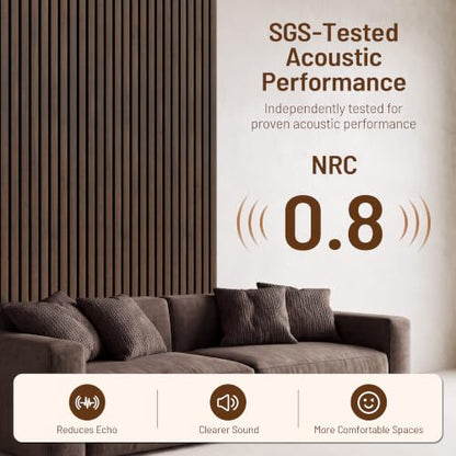 Amsleekey 2-Pack 94.5″x12.6″ Acoustic Wood Wall Panels,4 Hooks, Dark Walnut - color: Dark Walnut, size: 94.5 x 12.6 in - 2 pcs