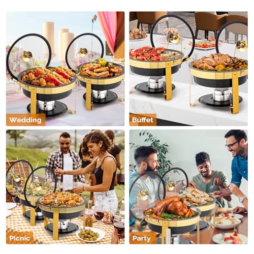 ROVSUN 6QT Chafing Dishes for Buffet 4 Pack, [Game Changer Maifanite-Coated] Chafing Dish Buffet Set, [Unique Black & Gold Color] Chafers and Buffet Warmers Sets with Lid Holder for Party Wedding - color: Black-gold