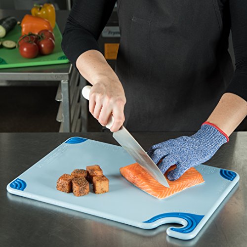 San Jamar Saf-T-Grip Plastic Cutting Board with Safety Hook, 12" x 18" x 0.5", Blue - color: Blue