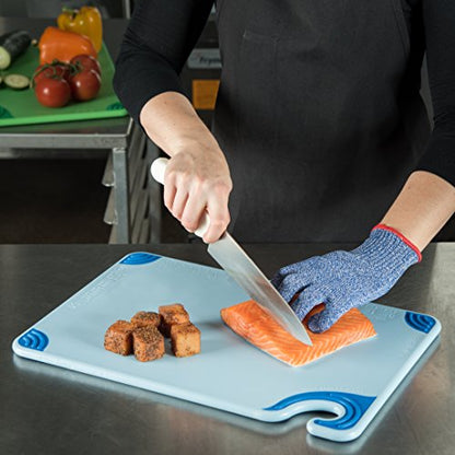San Jamar Saf-T-Grip Plastic Cutting Board with Safety Hook, 12" x 18" x 0.5", Blue - color: Blue