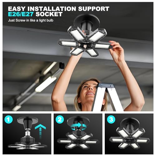 Maliralt LED Garage Lights Bulb 1 Pack 180W Led Screw in Garage Lights 18000LM 6500K Bright LED Garage Ceiling Lights Deformable Garage Shop Light for Attic Basement Workshop Commercial Bay Lighting - size: 1 Pack