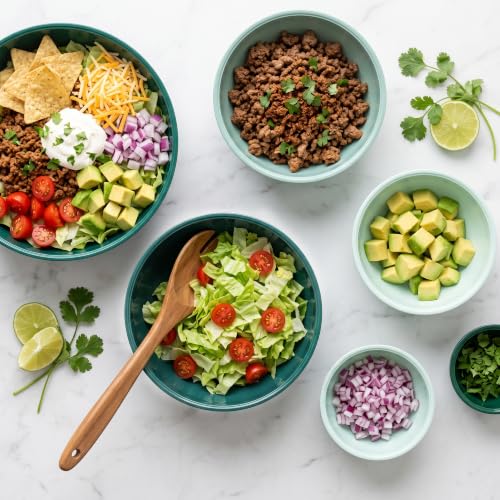 BoxedHome BPA Free Plastic Round Mixing Bowl with Lids, 12 Pack Nesting Bowls with Lids Set, Microwave and Dishwasher Safe Prep & Serving Bowls Great for Mixing, Baking, Serving (Green, 12pcs) - color: Green