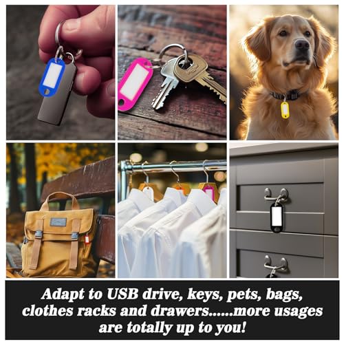 Sukh 60pcs Key Ring Tags - Plastic Key Tags with Labels and Split Rings