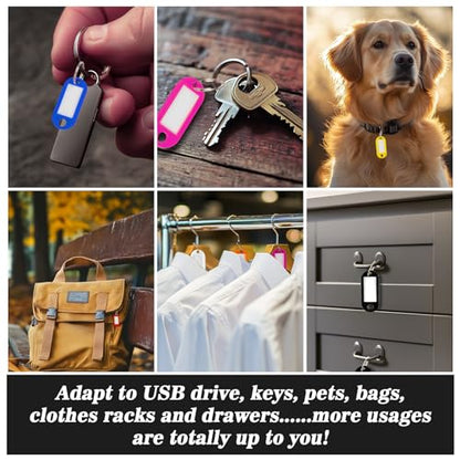 Sukh 60pcs Key Ring Tags - Plastic Key Tags with Labels and Split Rings