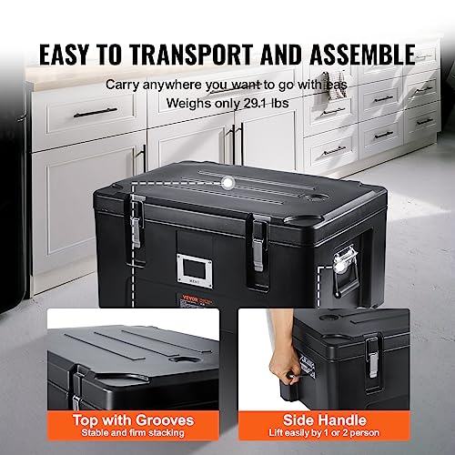 VEVOR Insulated Food Pan Carrier, 36Qt Capacity, Stackable Hot Box for Catering w/ 3 Stainless Steel Pans, Top Load LLDPE Food Warmer w/Elastic Side Handles and Buckles, for Restaurant Canteen, Black - size: 36 Qt (25" x 17.1" x 12.4")