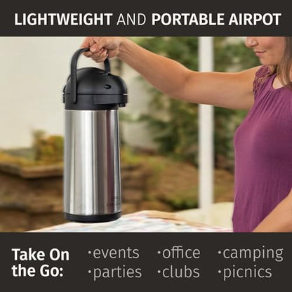 Coffee Carafe Airpot & Cleaning Brush 102oz/3L Airpot 12 Hours Hot - color: Silver w/ Brush 3L, size: 102 Ounces