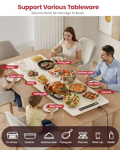 Food Warming Mat for Countertop, XXXL 40"x16" Full-Surface Heating Pad - color: Beige, size: 40" L × 16" W