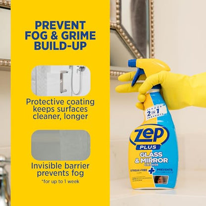 Zep Plus Glass & Mirror Cleaner - 32 Oz. (Case of 12) - R53812 - Keep Your Mirror and Glass Surfaces Clear + Streak-free While Also Preventing Mirror Fog