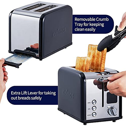 CUSIMAX 2 Slice Stainless Steel Toaster with Digital LED Display, Black - color: Black Stainless Steel, size: 2 Slice