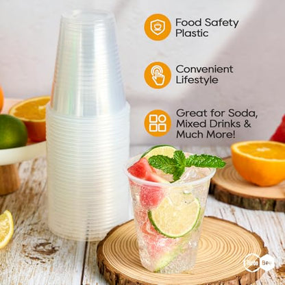 Turbo Bee 12oz Plastic Cups 300 Pack，Disposable Clear Drinking Cups for Home, School, Office & Events，Transparent Tumblers for Drinks, Samples & Commercial Use - size: 12oz