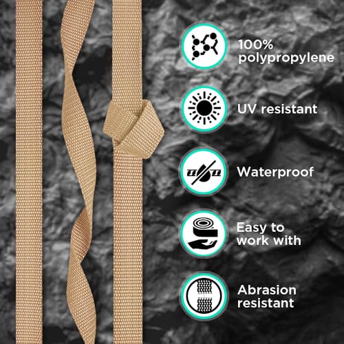 TECEUM Webbing Strap, 3/4" to 2", 10-50 Yds, Multi-Color Heavy Duty Tape - color: Champagne, size: 1"- 10 yards