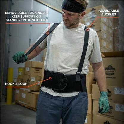 Ergodyne ProFlex 1600 Back Support Brace, 9" Extended Support, High Cut Front For Mobility, Small,Black - size: Small