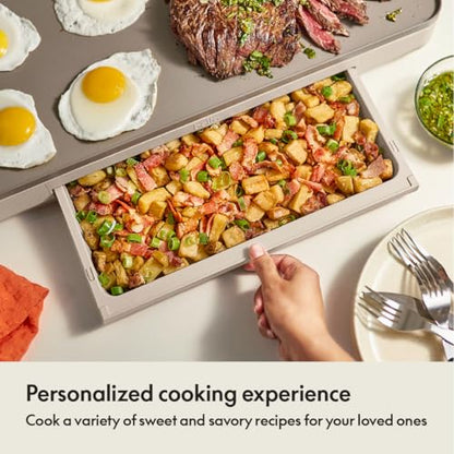 bella 12 x 22 Electric Griddle with Warming Tray, Ceramic Nontoxic, Oatmilk - color: Oatmilk + Tray