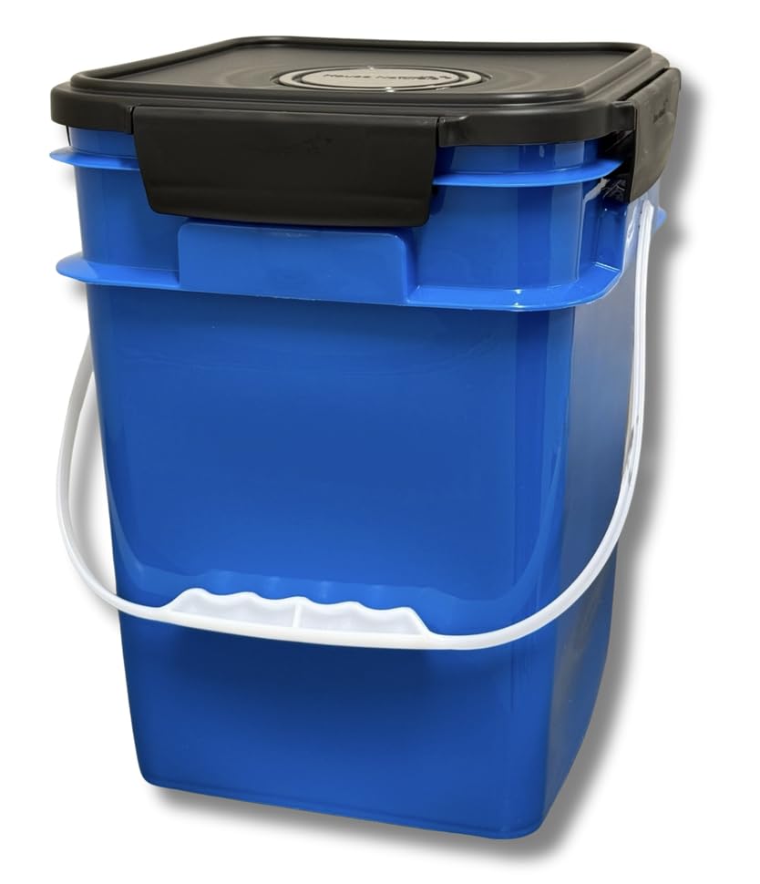 House Naturals 4 Gallon Square Food Grade Bucket Pail with Plastic Handles and Lid (Pack of 3) Made in USA containers (Aqua/Blue/Gray) - color: Aqua/Blue/Gray