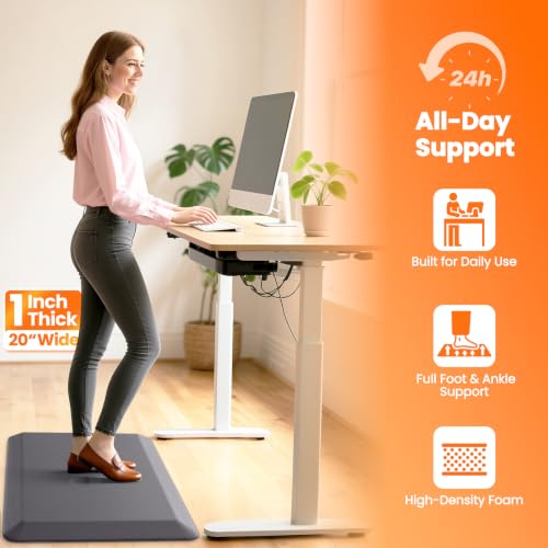 1-Inch Thick Anti-Fatigue Mat for Kitchen and Standing Desk, 20"x32", Grey - color: Grey, size: 32"L x 20"W x 1"Th
