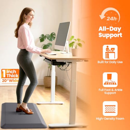 1-Inch Thick Anti-Fatigue Mat for Kitchen and Standing Desk, 20"x32", Grey - color: Grey, size: 32"L x 20"W x 1"Th