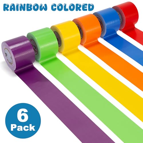 6 Rolls Rainbow Colored Duct Tape 2" x 15Yd Heavy Duty Waterproof Tape