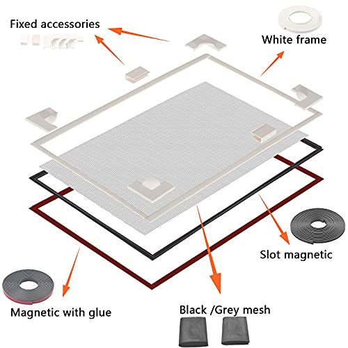 Adjustable Magnetic Seamless Fiberglass Window Screen mesh Replacement kit - Ventilation and Breathable Window Netting Repair Kit for Basement/Patio/Bathroom Vents/Bedroom Window Sills - size: frame:33'+screen:59"×99"x2