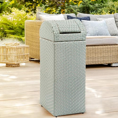 happimess Darla 13 Gal Outdoor Trash Can Swing Top, Mint Blue/White - color: Mint Blue/White, size: 13 Gallons