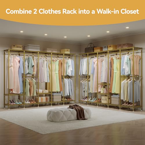 Higeego H5 Heavy Duty Clothes Rack, Freestanding Clothing Rack, Gold - color: Gold
