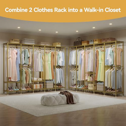 Higeego H5 Heavy Duty Clothes Rack, Freestanding Clothing Rack, Gold - color: Gold