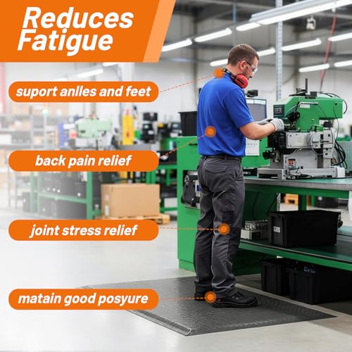 Nisorpa Anti Fatigue Mats Industrial 2' x 7' Ergonomic Standing Mat 15/16" Extra Thick Heavy Duty Commercial Diamond Plate Shop Floor Mat Support for Leg & Back Pain, Grey - size: 2' x 7'