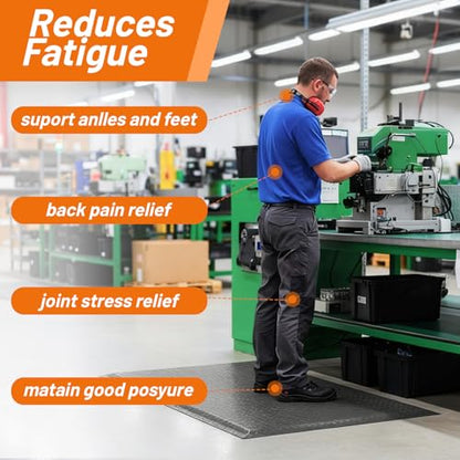 Nisorpa Anti Fatigue Mats Industrial 2' x 7' Ergonomic Standing Mat 15/16" Extra Thick Heavy Duty Commercial Diamond Plate Shop Floor Mat Support for Leg & Back Pain, Grey - size: 2' x 7'