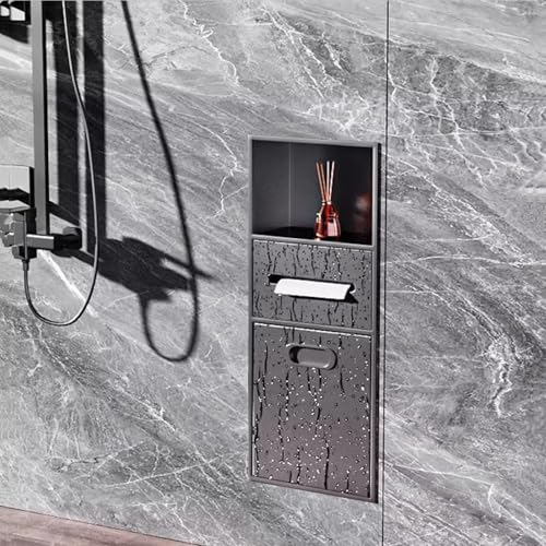 Stainless Steel Recessed Shower Nich with Built-in Trash Can(25.4X11.2IN) - color: Black