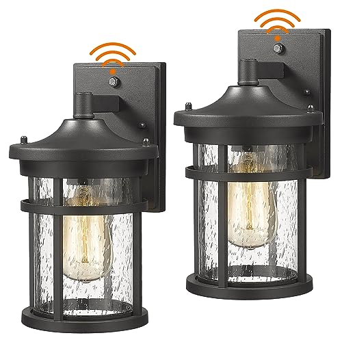 Dusk to Dawn Outdoor Wall Lighting Outdoor Wall Lantern with Sensor Exterior Wall Light Anti-Rust Porch Light Fixtures Wall Mount Waterproof Wall Sconce with Seeded Glass for House Patio Garage - size: DIA-6.7"Medium-2 Pack