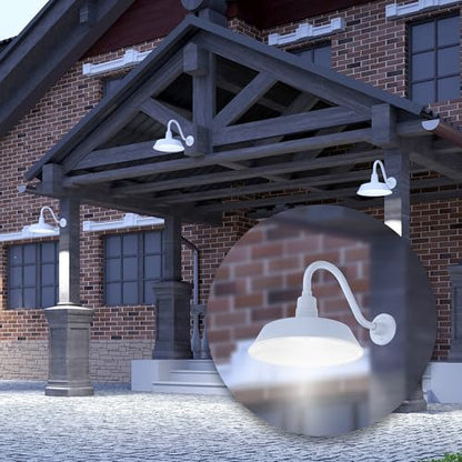 14in. White Outdoor Gooseneck Barn Light Fixture, 5000K Cool White - color: White, size: 14-1/2 in Gooseneck Arm