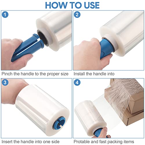 Jutom 8 Pcs Mini Stretch Film Industrial Shrink Wrap Roll Plastic Film for Moving 2 Handles 5" x 1000 ft Pallet Wrap Packaging Self Adhering Shipping for Moving Furniture Packing (Blue) - color: Clear
