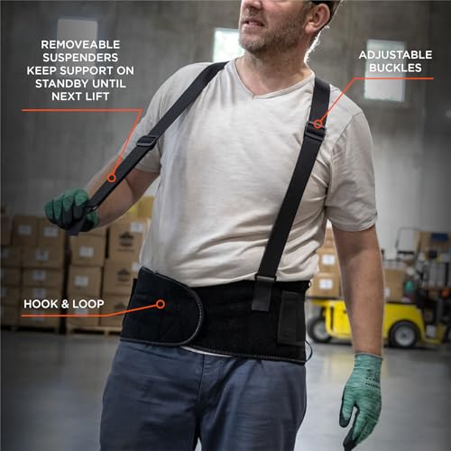 Ergodyne ProFlex 2000SF Back Support Brace, 8.5" Spandex, V-Shape Design and Patented Stays for Added Support, 2XL,Black - size: 11286