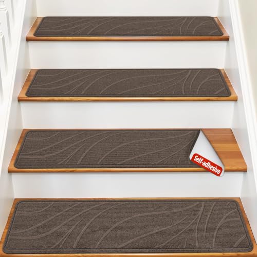 Stair Treads for Wooden Steps, 15 PCS 8"x30", Brown - color: Brown