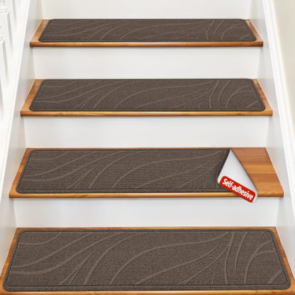 Stair Treads for Wooden Steps, 15 PCS 8"x30", Brown - color: Brown