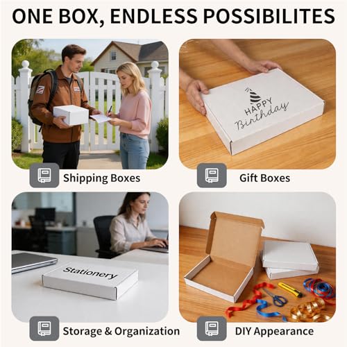 Fishat 13" x 10" x 2" White Corrugated Cardboard Shipping Boxes Set of 25, - size: 13" x 10" x 2"