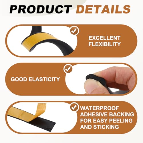 PATIKIL 6.6FT Solid Rubber Weather Stripping, 1-1/6" W x 7/9" H Self Adhesive D Shape EPDM Rubber Seal Strip Gasket for Door Frame Window Insulation RVs Furniture Cabinets, Black - size: 6.6FT x 1 1/6"W x 7/9"H