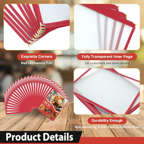 Menu Covers 8.5 x 11 | Restaurant Recipe Menu Covers Transparent Restaurant Menu Covers for Kitchen, Drink, Wine Menu Covers Burgundy (10, 8.5"x 11" (2 Page, 4 View)) - size: 8.5"x 11" (2 Page, 4 View)