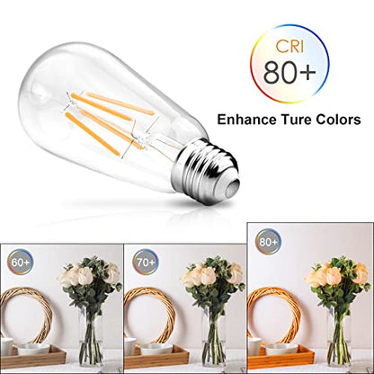 Ascher Dimmable Vintage LED Edison Bulbs, 6W, Equivalent 60W, 700lm, Warm White 2700K, 80+ CRI, ST58 Antique LED Filament Bulbs, E26 Medium Base, Clear Glass, Pack of 6 - style: Warm White 2700k(6 Pack)