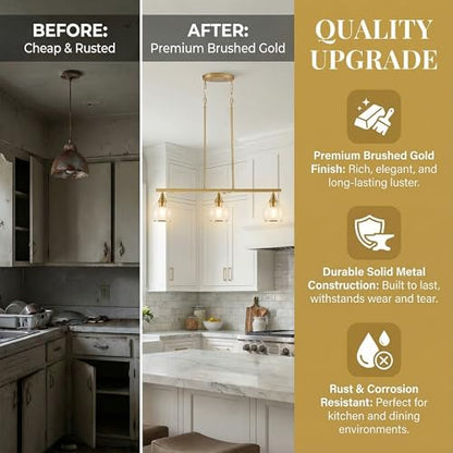 Phaosio Brushed Gold Kitchen Island Linear Pendant Light, 3-Light, E26 Base - color: Gold, size: 3-Light