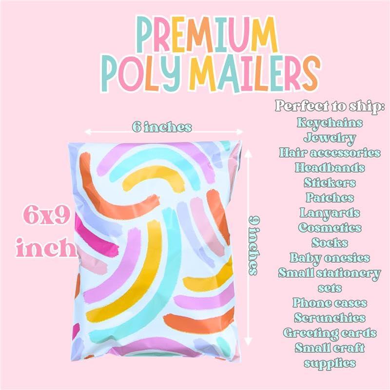 6x9 Designer Poly Mailer 100 Pack Heavy Duty Polymailers Waterproof Self Seal Shipping Bags Packaging for Small Business Large Mailing Envelopes Bulk Tear Resistant Packaging Bright Rainbow - color: Bright Rainbow, size: 6x9