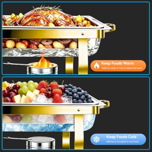 9QT Chafing Dishes for Buffet 4 Pack with 4 Full-Size Pans, Gold