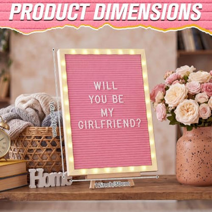 12 x 16 Inches Felt Letter Board & LED Light, Pink, Natural Wood - color: Pink, size: 12 x 16 Inches, style: Natural Wood